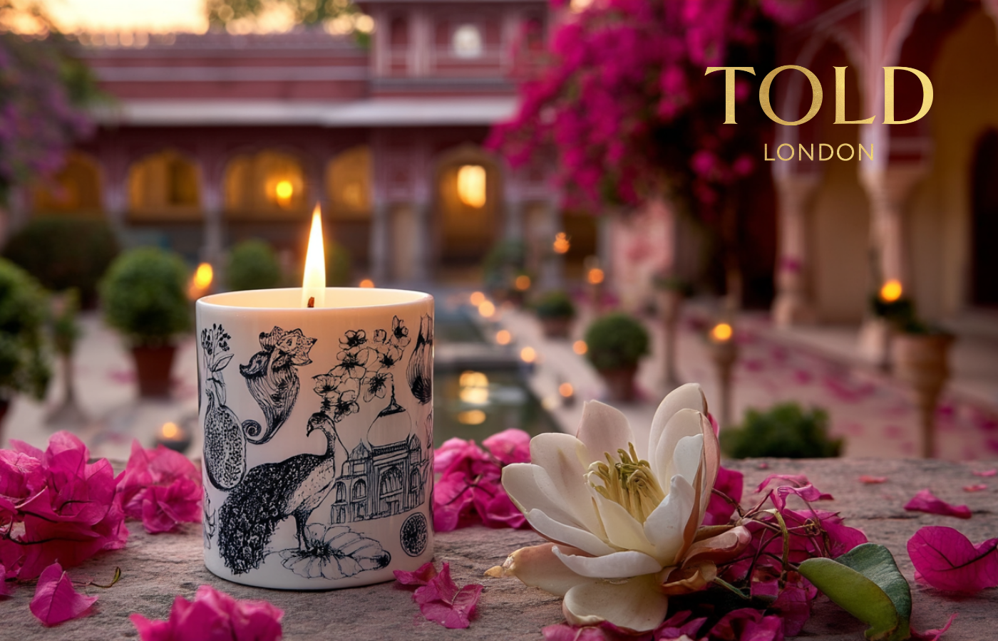 Told London night blooms india – Duftkerze in einer Landschaftsinszenierung